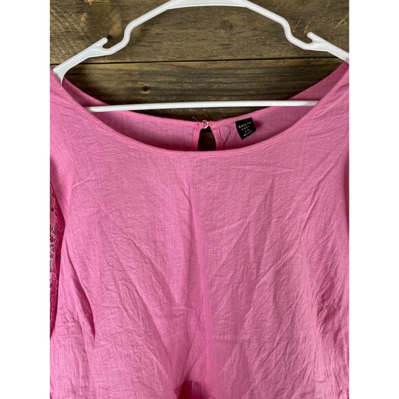 Shein Fit Womans Plus Sz 22 Pink Ruffled W/Puffy Lace Sleeves Top - Picture 3 of 10